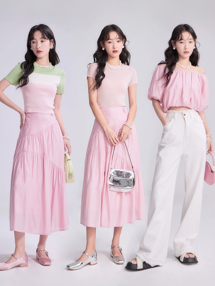 Cherry Blossom Pleated Top & Skirt Set