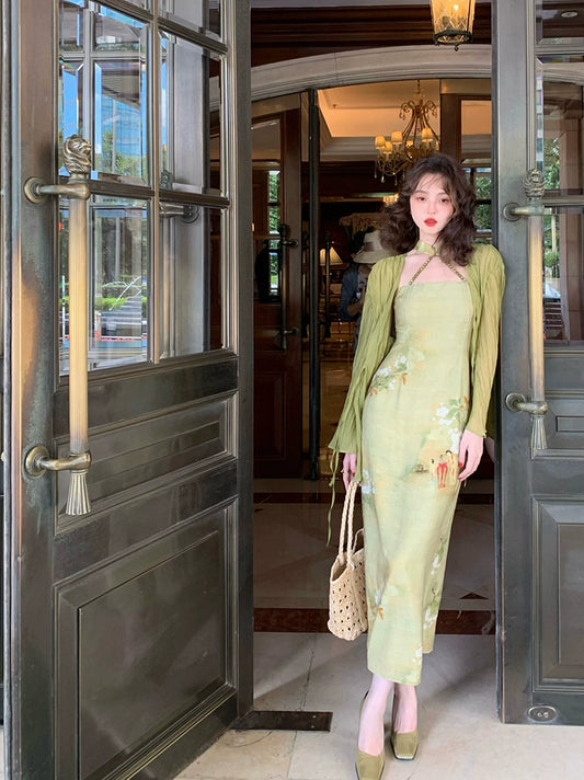 Elegant Beaded Off-Shoulder Qipao: Summer's Radiant Dress