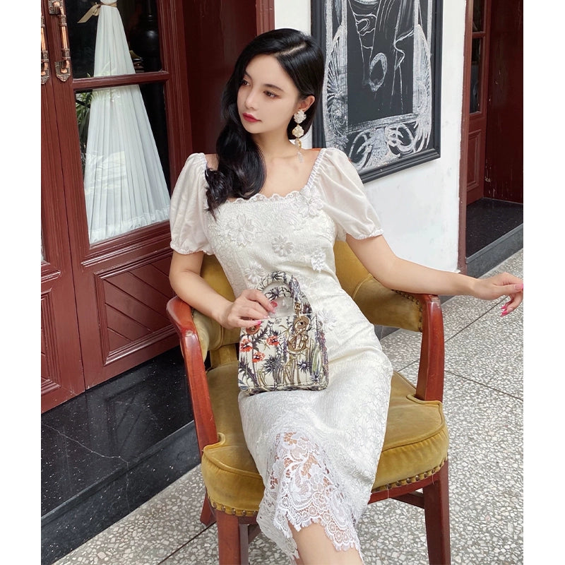 Vanilla Jasmine Lace Wrap Hip Dress