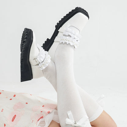 B/W Pearl Lace Mary Jane Shoes