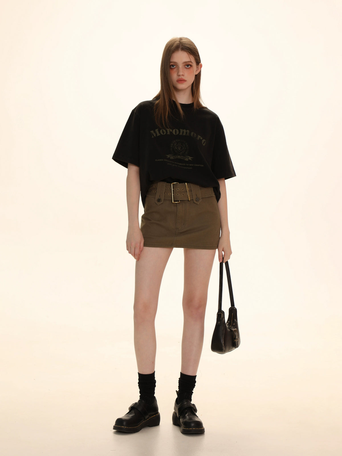 Square Buckle Hardware Denim Skirt
