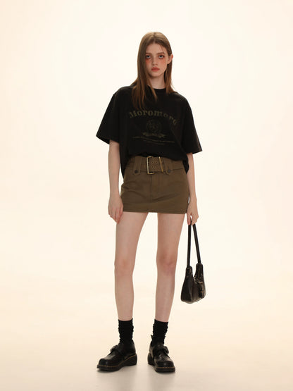 Square Buckle Hardware Denim Skirt