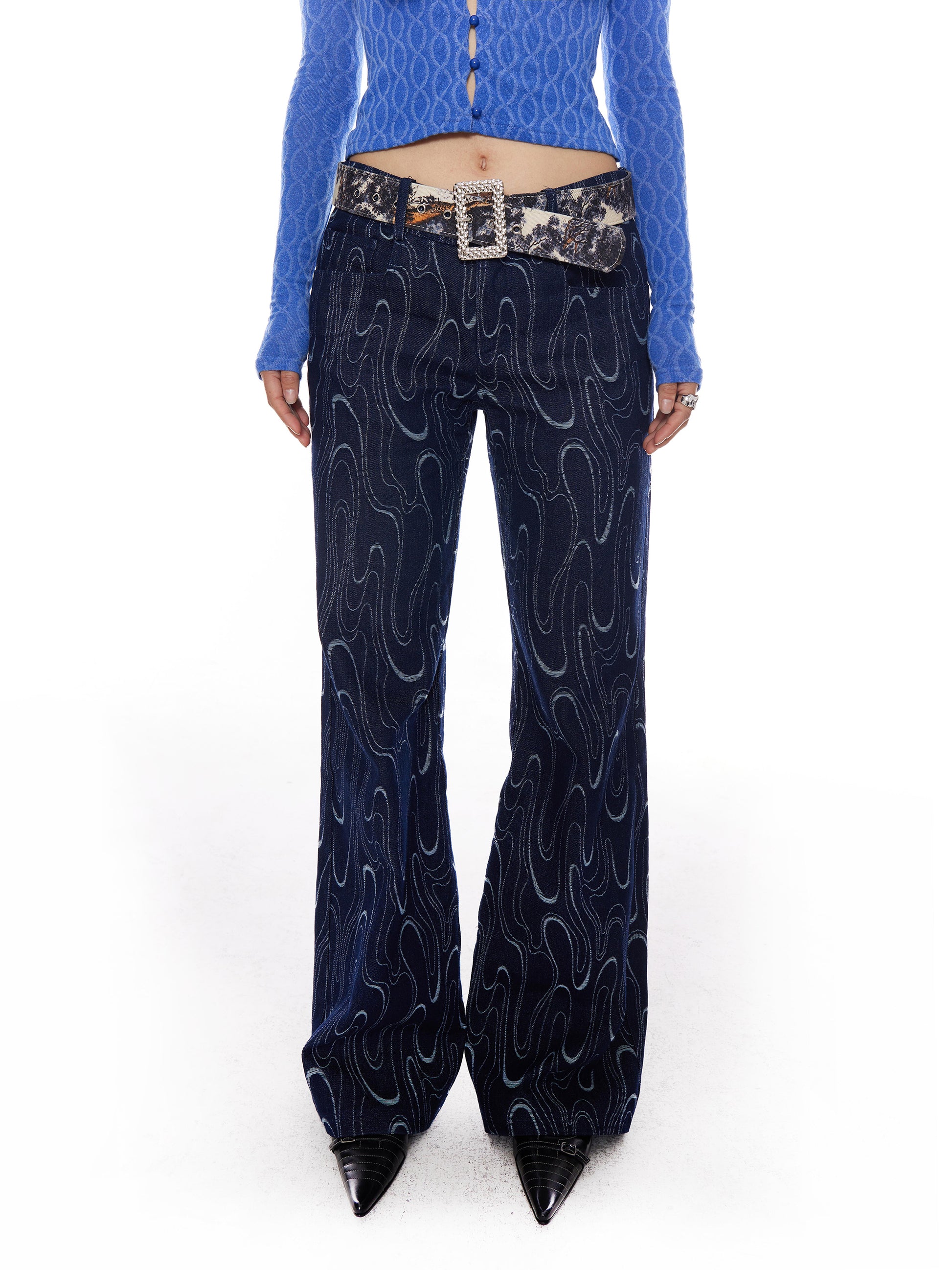 Blue Jacquard Slim Jeans