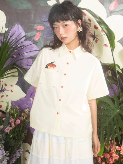 Hand Painted Apple Pattern Beige Shirt