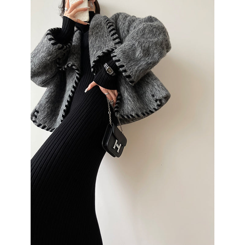 Wool Coat & Tweed Skirt Set