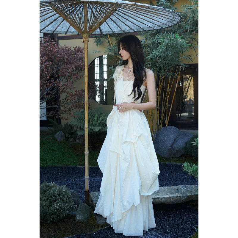 Beige White Flower Fairy Dress