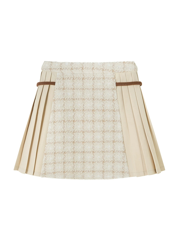 Coarse Tweed - Patchwork Pleated Skirt