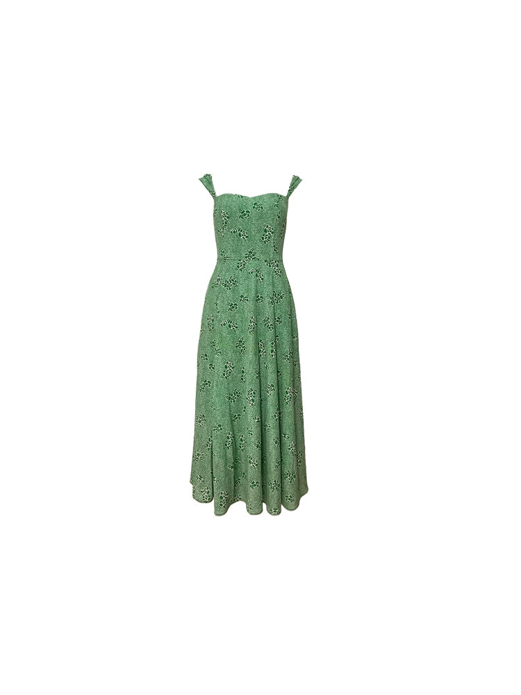 Green Fragmented Flower: Premium Long Dress