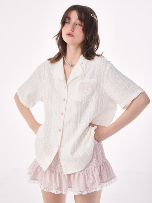 Love Embroidery Top - Pink Short Sleeve Shirt