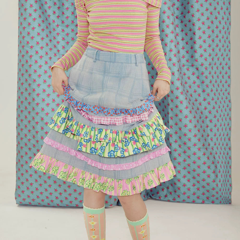 Tutu Floral Plaid A-line Skirt