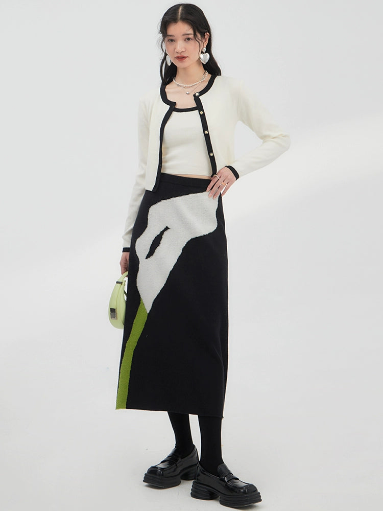 Original and niche design with ears, a brilliant retro calla lily wool woven straight tube half skirt and half skirt