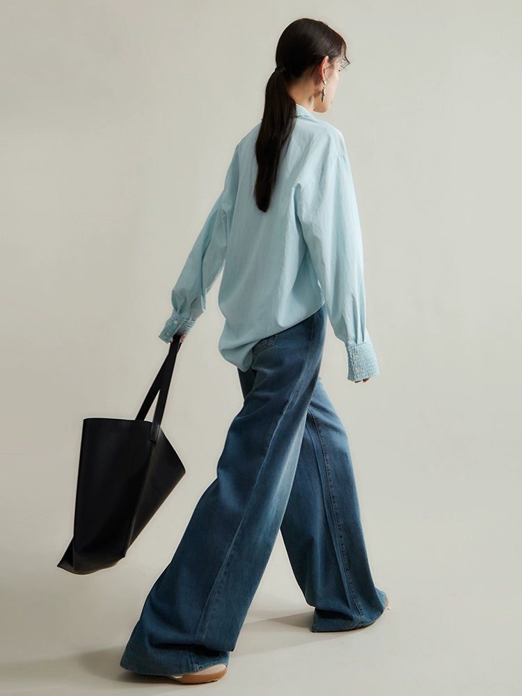 Retro Blue Lyocell Wide Leg Jeans