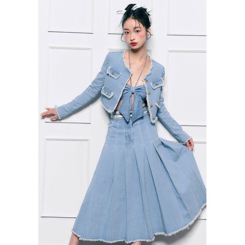 Denim Fur Edge Two-Piece Set