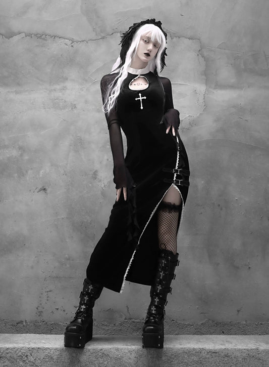 Dark Gothic Cross Embroidered Dress
