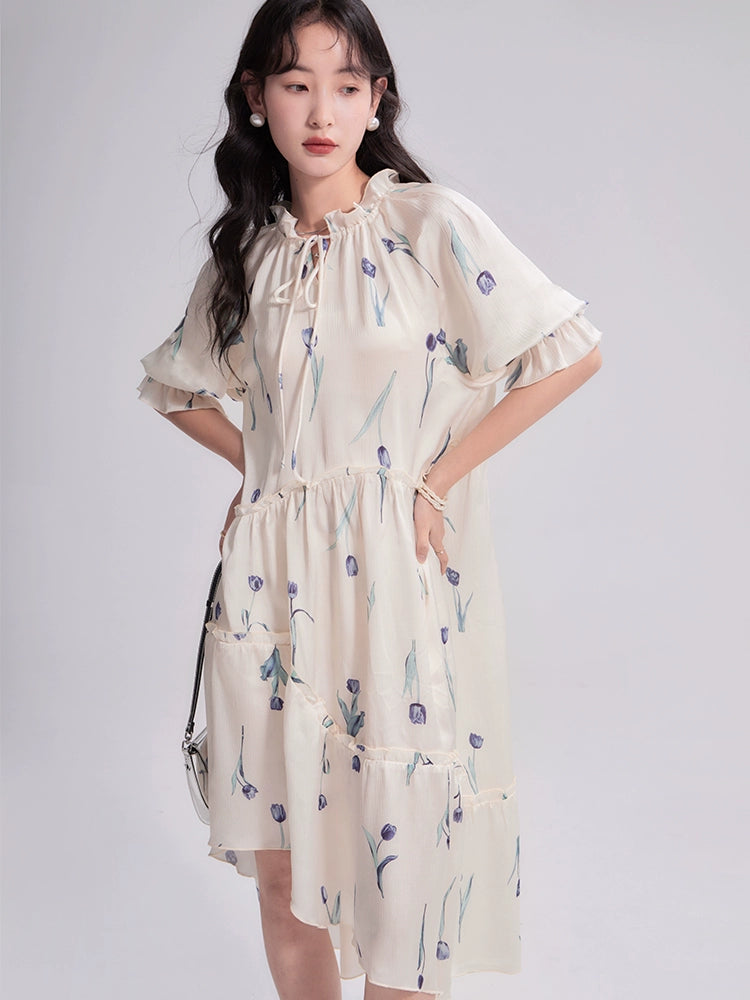 Iced Tulip Satin Split Dress