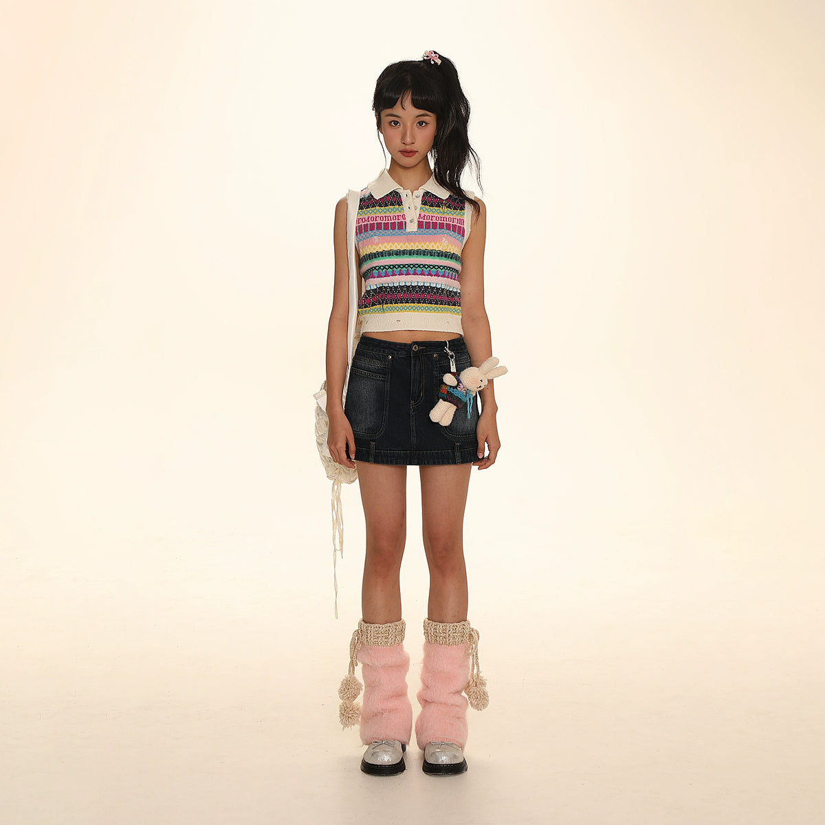 Split Cut Waist Design Denim Skirt
