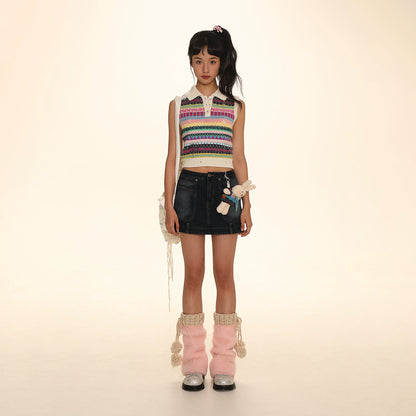 Split Cut Waist Design Denim Skirt