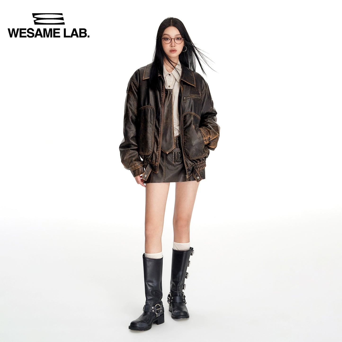 Detachable Fur Collar Brushed Leather Thickened Jacket