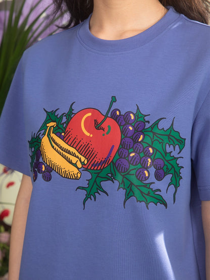 유화 과일 프린트 느슨한 티셔츠