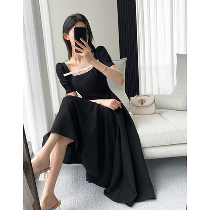 Black Dress - Chic Square Skirt