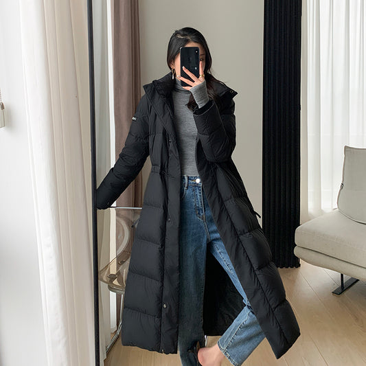 Black Hooded Down Mid-Length Coat