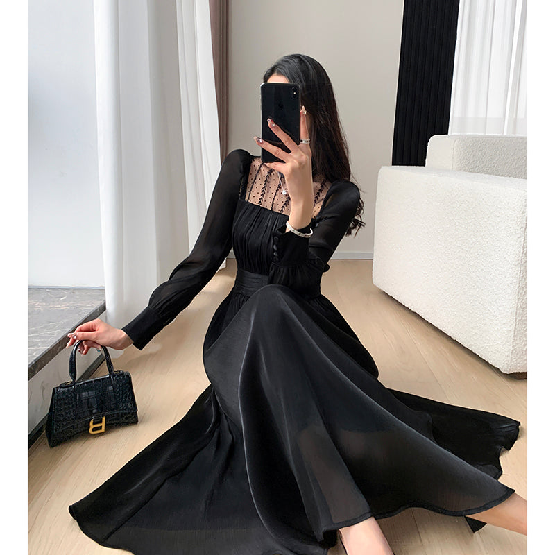 Long Sleeve Black Dress - Autumn
