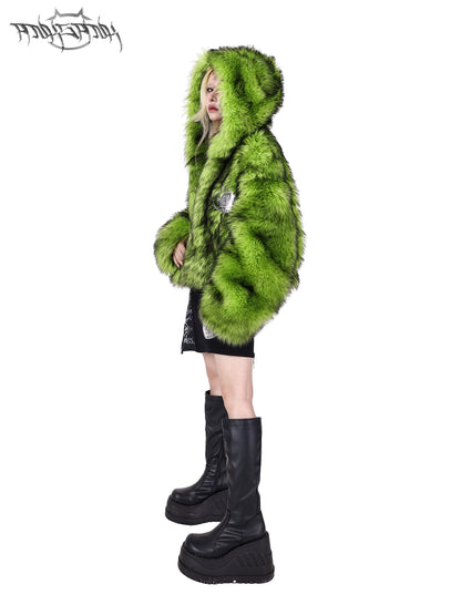 Green Patchwork Short Fur Jacket