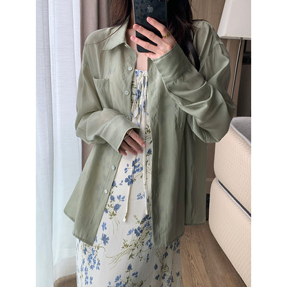 2023 Summer Green Silk Top