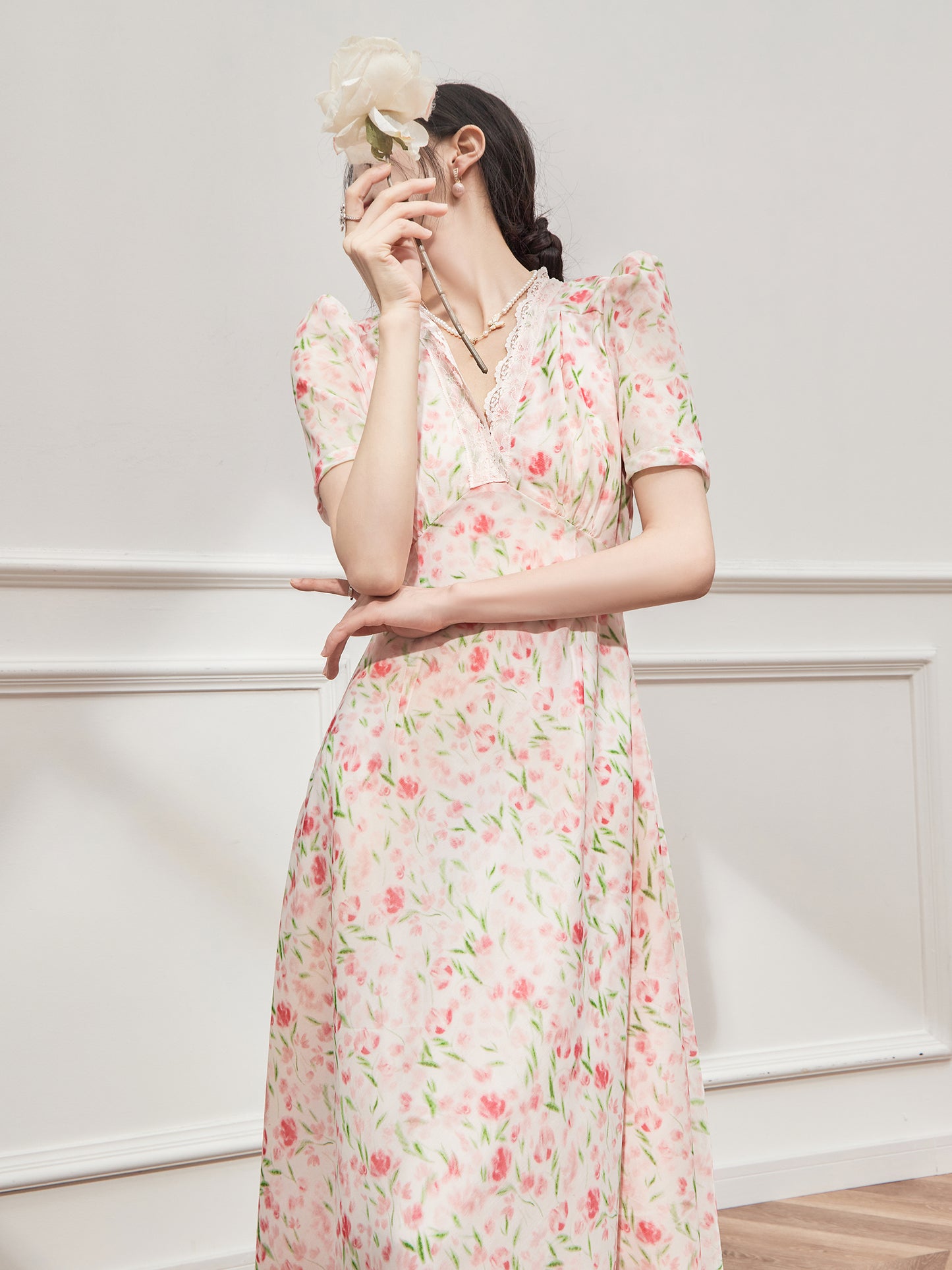 Pink Floral Lace Tea Break Dress