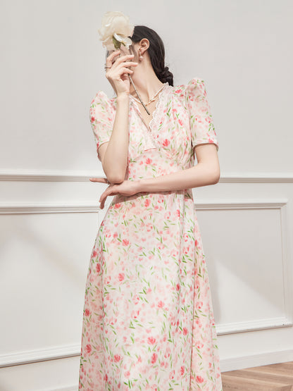 Pink Floral Lace Tea Break Dress