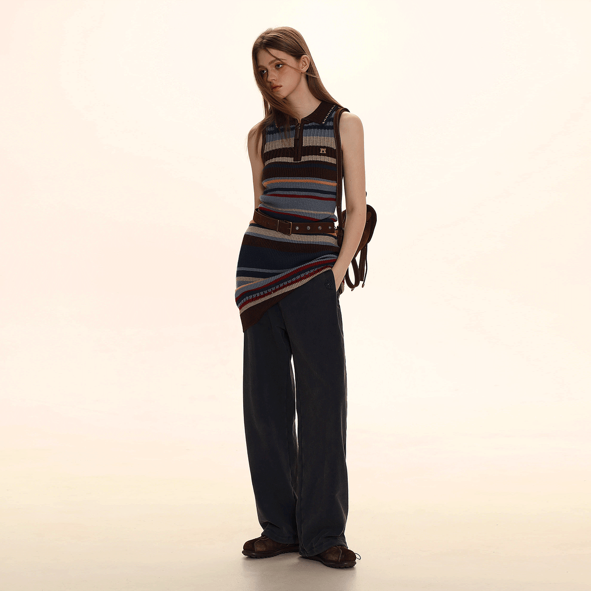 Satin Waistband Pleated Pants Skirt