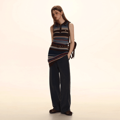 Satin Waistband Pleated Pants Skirt
