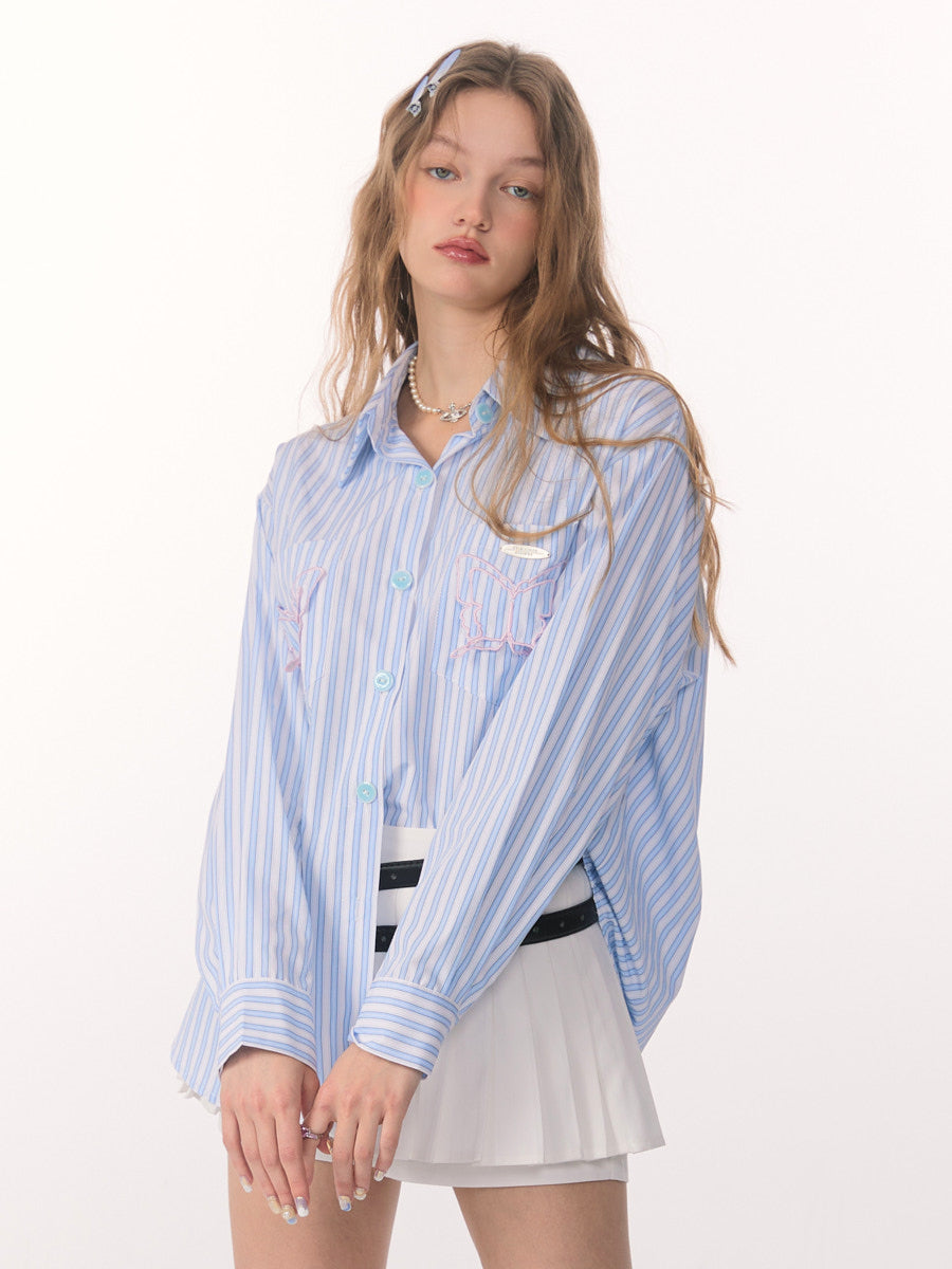 High Grade Butterfly Vertical Stripe Long Sleeve Shirt