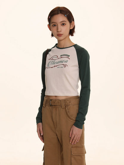 Contrast Raglan Sleeve Letter Print T-Shirt