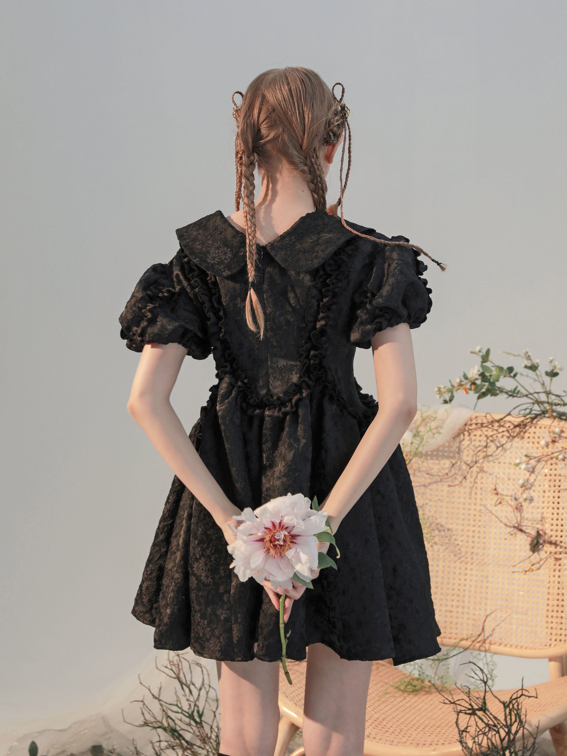 Susie Vintage - Black Jacquard Mini with Doll Collar