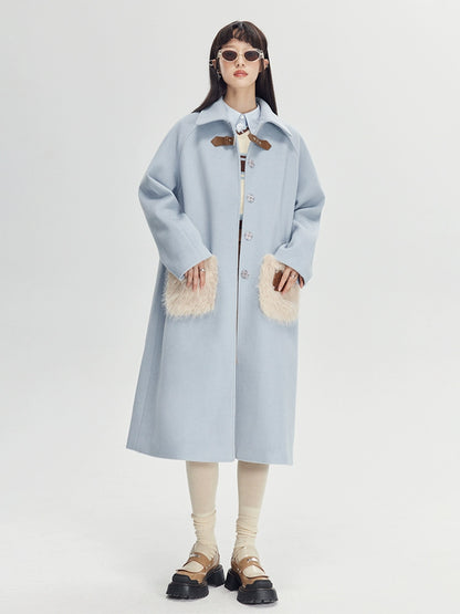 Plush Pocket - Warm Blue Woolen Coat