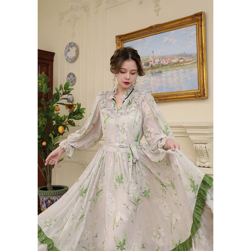 Immortal Lace Bubble Sleeve Swing Dress