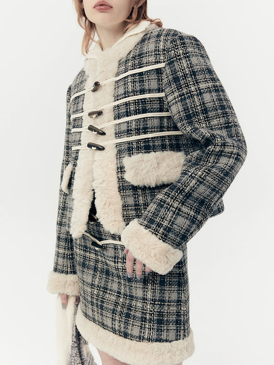 세련된 양모 재킷 및 슬림 치마 세트