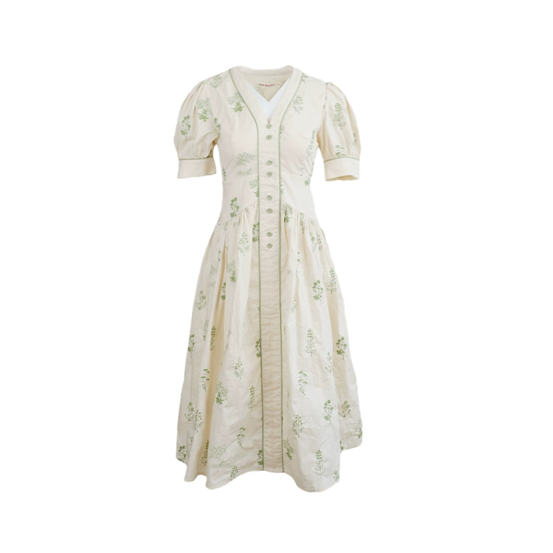 Almond Milk Green Embroidered Parent-Child Dress