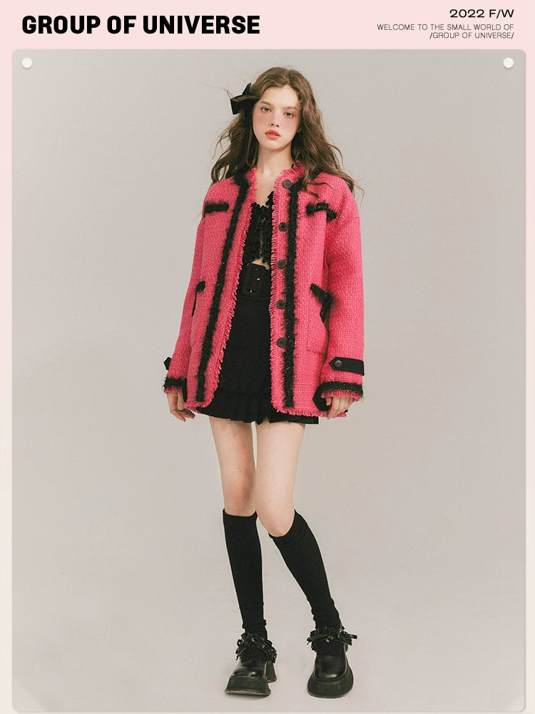 Berry Work Elegance - Contrast Wool Coat Set