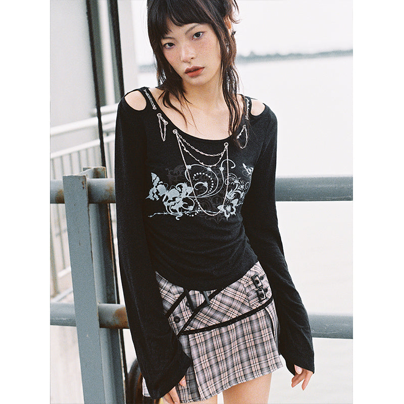 Punk Butterfly Print Long Sleeve Top