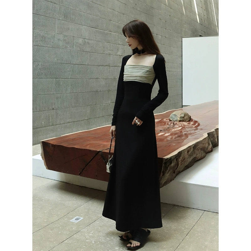 Autumn Plant Dye Spliced Long Dress