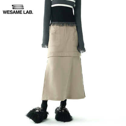 Heavy Draped Fashion Commuting Stitched Zippered Split Skirt