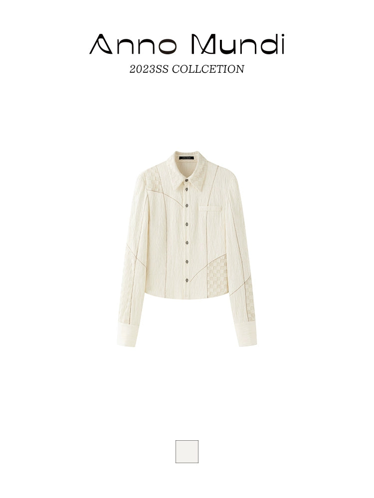 Cream Asymmetric Splice Shirt