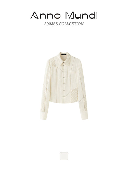 Cream Asymmetric Splice Shirt