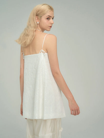 White Sequin Suspender Dress