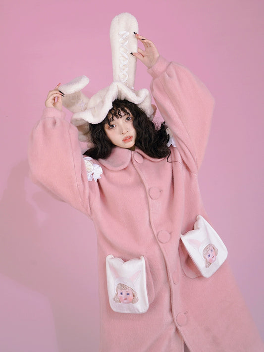 Doll Print Woolen Coat