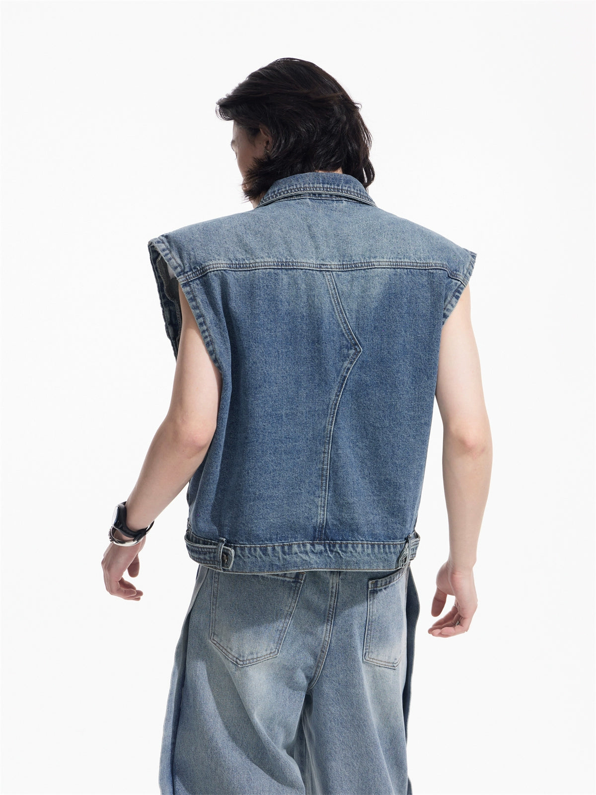 High-end Shoulder Pad - Sleeveless Denim Jacket