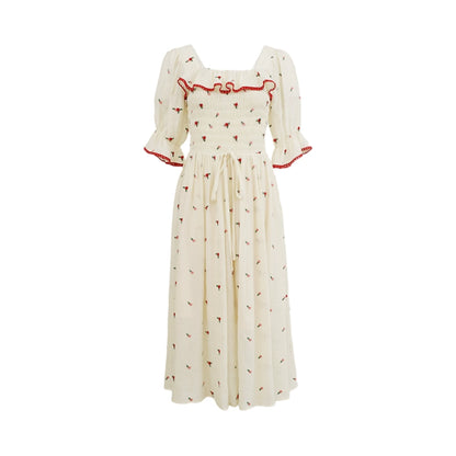 Wild Rose Embroidered Square Neck Dress