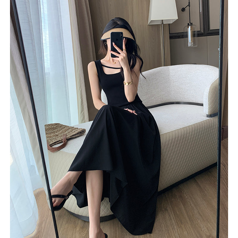 Drop Sleeveless Black Dress